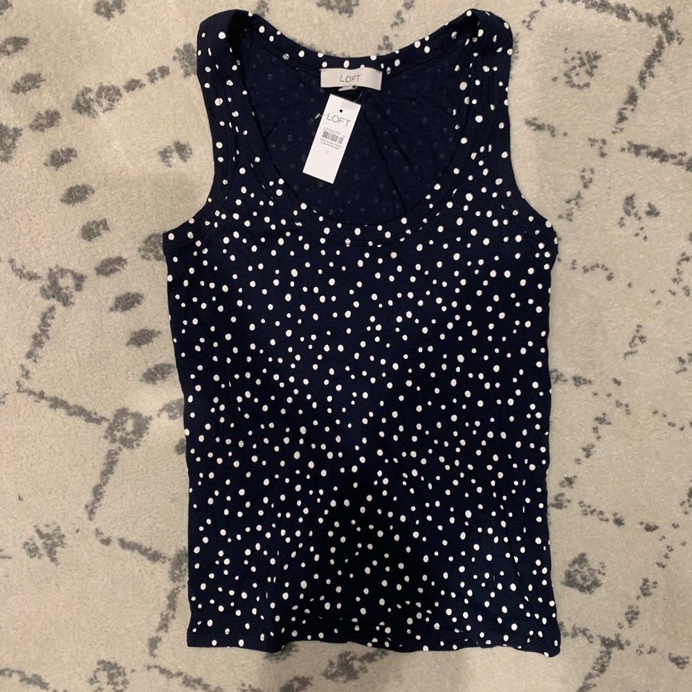 NWT Loft navy blue polka dot tank top